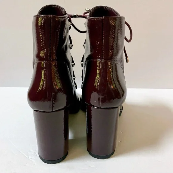 NEW Gianni Bini Chunky Burgundy Patent Leather Combat Boots Size 8 - Picture 7 of 10
